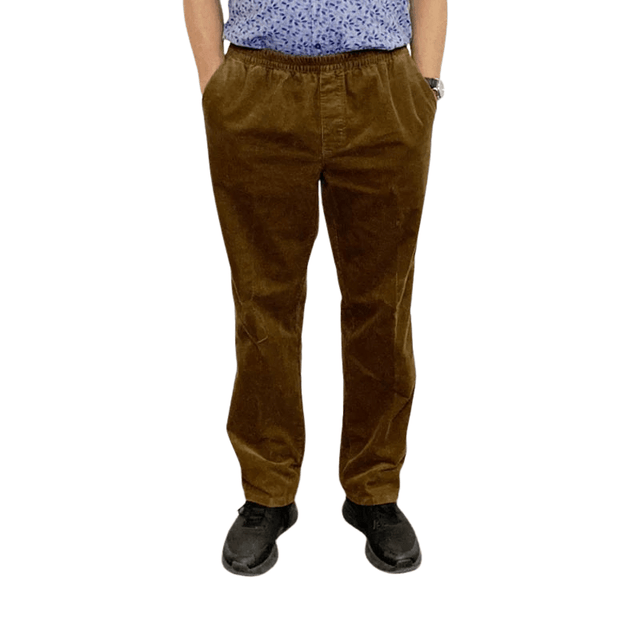 Bløde bukser med elastik - Brun fløjl