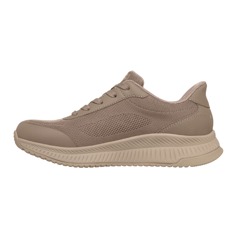 Chaussure Skechers femme couleur sable avec tige en maille et lacets, vue de l'autre côté