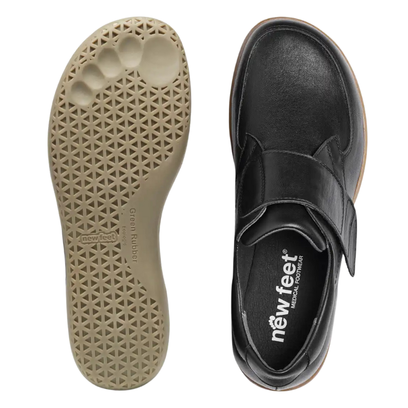 New Feet damesko med velcro - Sort læder