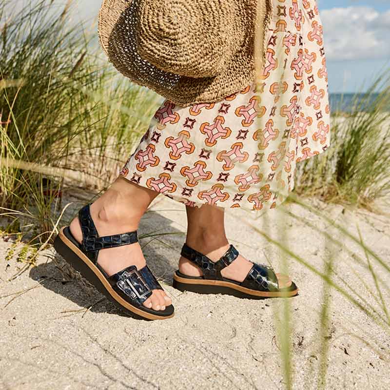 New Feet damesandal - Sort kroko - Seniorshop