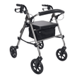 Grijze Ibis rollator schuin van voren gezien met gestoffeerde zitting, rugleuning en textielmand