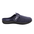 Chausson Rohde bleu en feutre pour femme, vue latérale, avec sangle velcro et logo