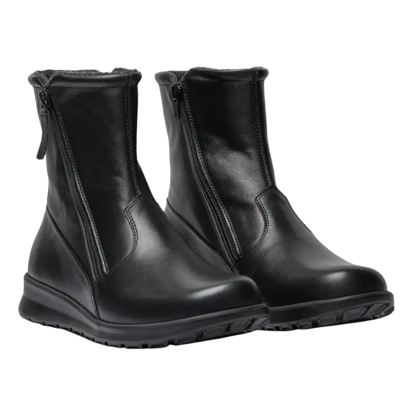 Botte avec 2 fermetures éclair, 110-Cuir lisse, noir