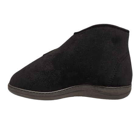 Chaussure de thérapie haute noire, vue latérale, avec extérieur lisse et cheville haute