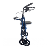 Déambulateur Ibis bleu vu de côté en position pliée, montrant son design compact