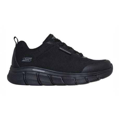 Zwarte Skechers waterdichte herensneaker van de zijkant met veters en mesh-bovenwerk