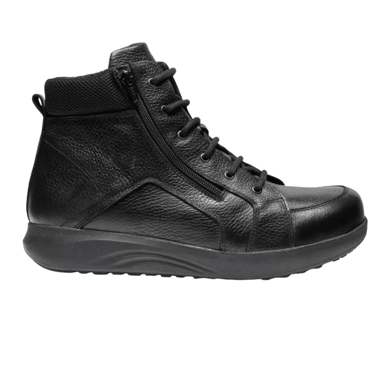 Zwarte New Feet herenboot van glad kalfsleer, zijaanzicht, met veters en ritssluiting