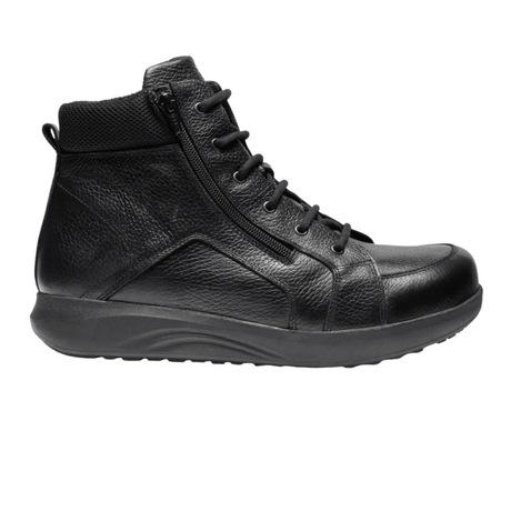 Zwarte New Feet herenboot van glad kalfsleer, zijaanzicht, met veters en ritssluiting