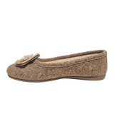 Beige Bella Moda damespantoffel van wolvilt met elastische opening en bloem op de neus