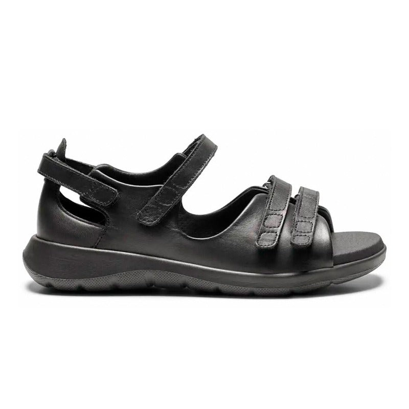 Damensandale, schwarzes Leder, New Feet