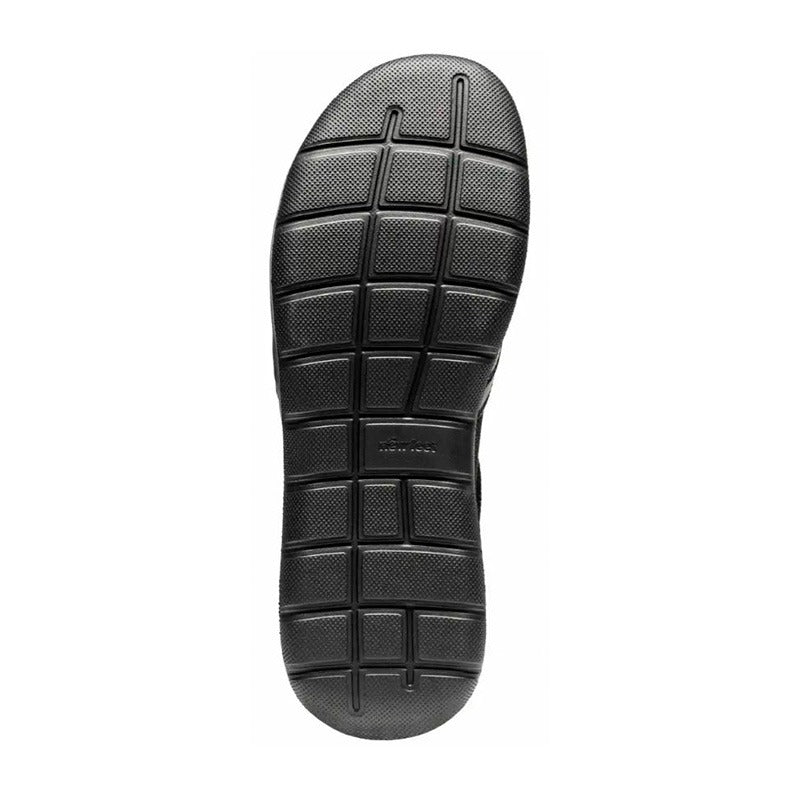 Damensandale, schwarzes Leder, New Feet