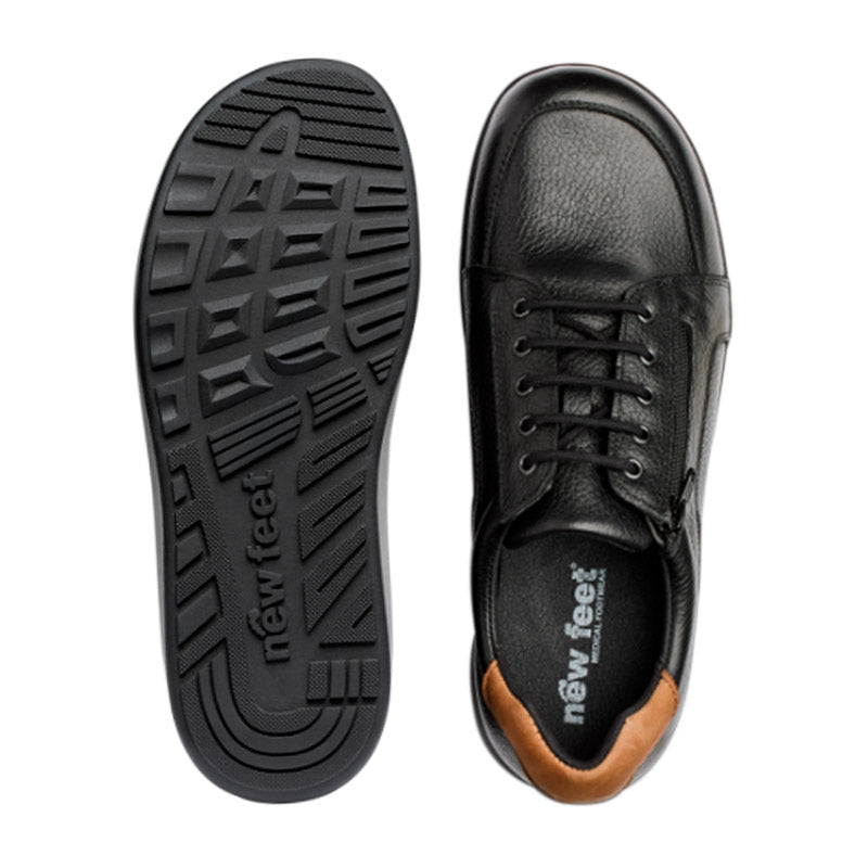 New Feet chaussures larges pour hommes - Cuir noir