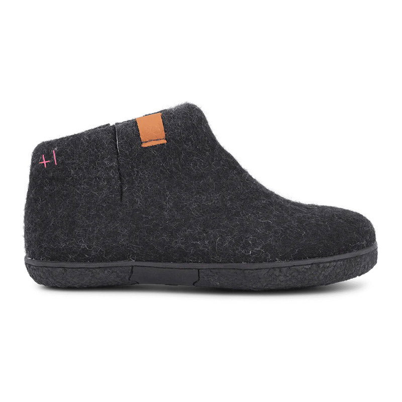 Hausschuhe, Schwarzer Wollfilz, Green Comfort