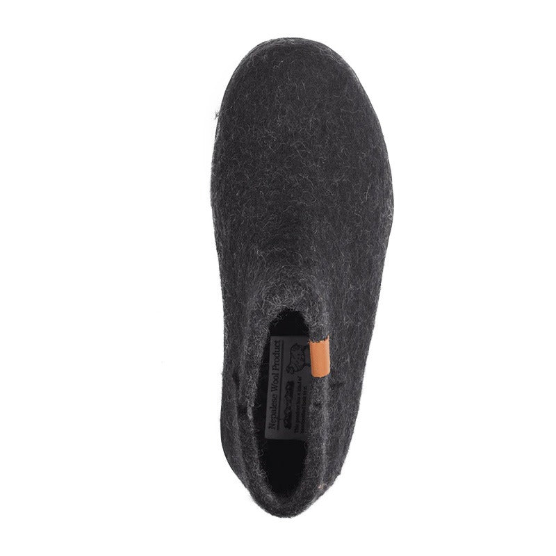 Hausschuhe, Schwarzer Wollfilz, Green Comfort