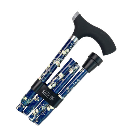 Stock, Zusammenklappbar, Blau mit Blumen