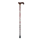 Wandelstok met verstelbare hoogte, rood met bloemen