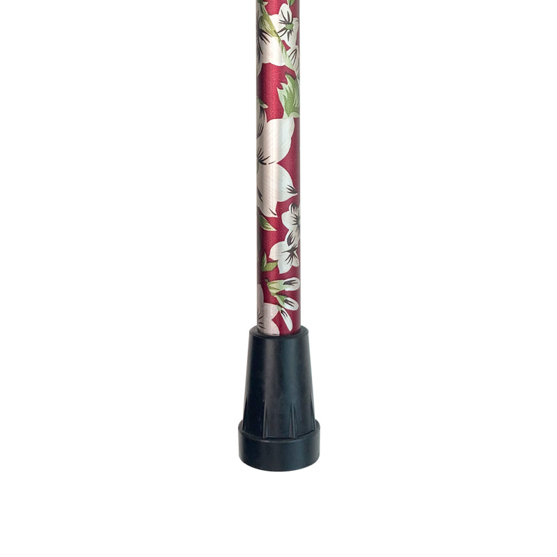 Wandelstok met verstelbare hoogte, rood met bloemen