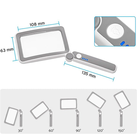 Faltbare Leselupe mit LED-Licht, 4x Vergrößerung